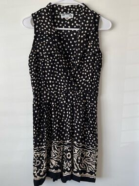 Vintage Black & Cream Sleeveless Polka Dot Wrap Dress